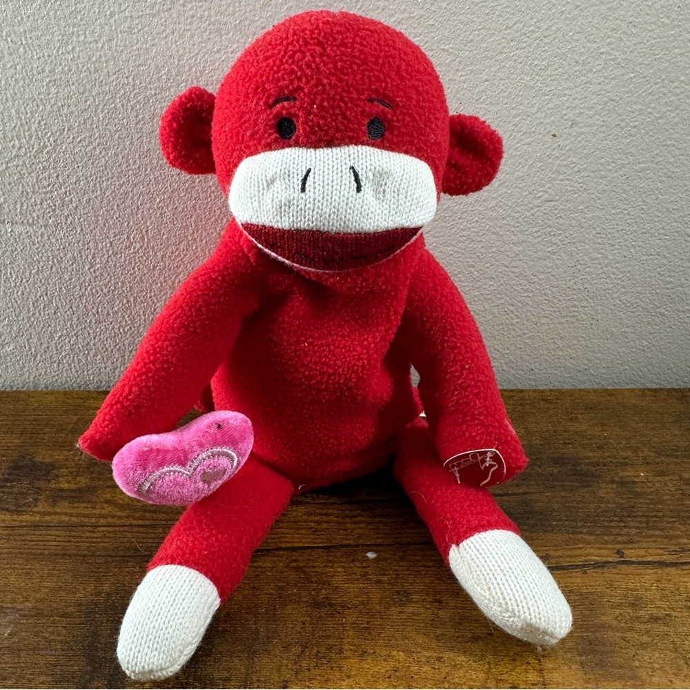 Vtg Dan Dee Sock Monkey Plush Red w/ Heart Collectors Choice Stuffed Animal